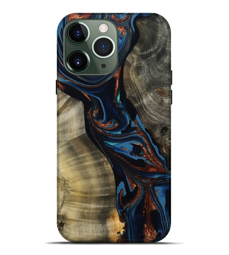 iPhone 13 Pro Max Wood Live Edge Phone Case - Edsel (Teal & Gold, 800499)