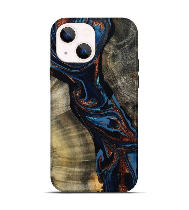 iPhone 14 Wood Live Edge Phone Case - Edsel (Teal & Gold, 800499)