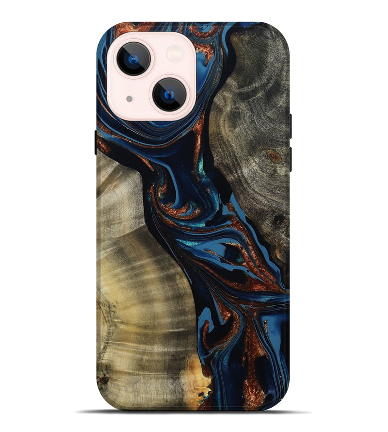 iPhone 14 Plus Wood Live Edge Phone Case - Edsel (Teal & Gold, 800499)