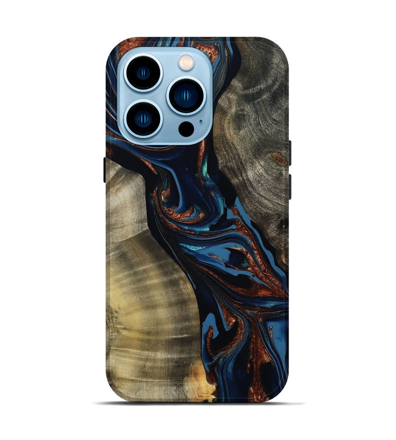 iPhone 14 Pro Wood Live Edge Phone Case - Edsel (Teal & Gold, 800499)