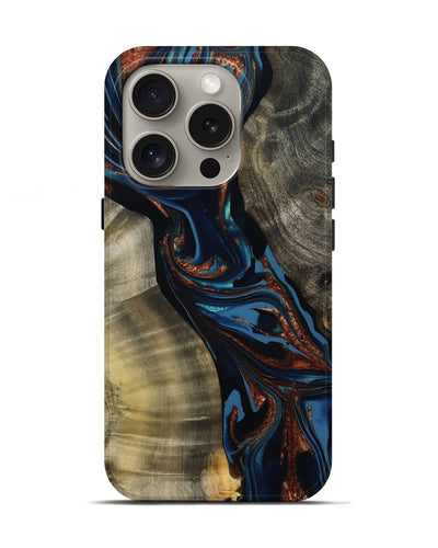 iPhone 16 Pro Wood Live Edge Phone Case - Edsel (Teal & Gold, 800499)