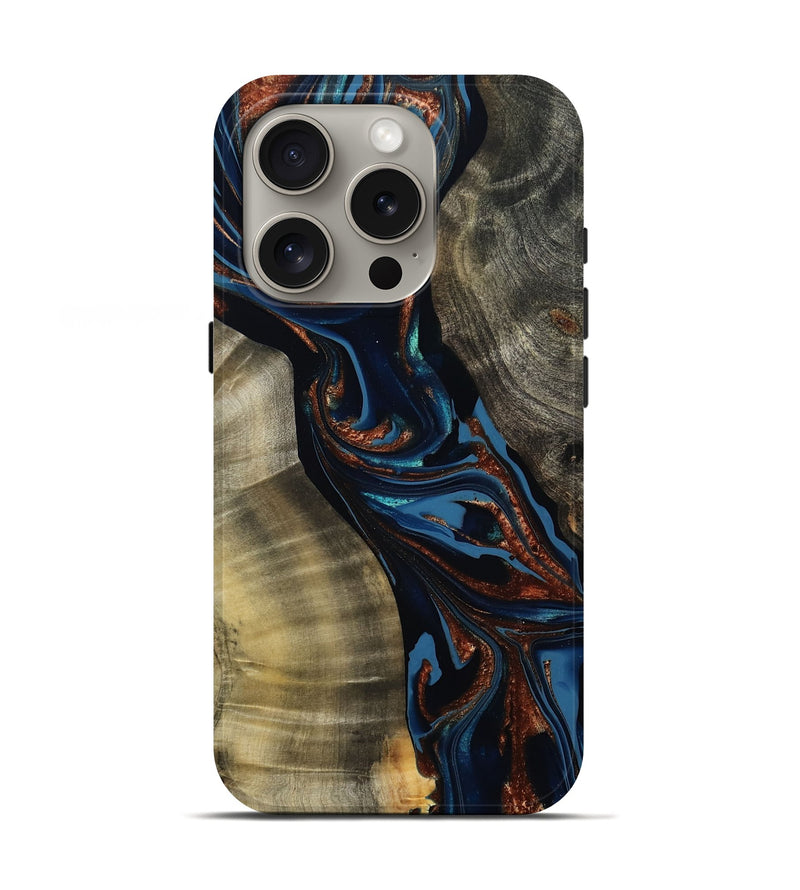 iPhone 16 Pro Wood Live Edge Phone Case - Edsel (Teal & Gold, 800499)
