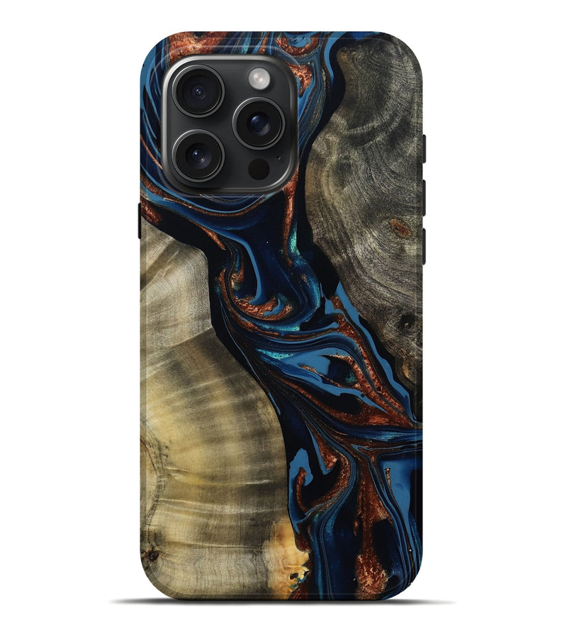 iPhone 16 Pro Max Wood Live Edge Phone Case - Edsel (Teal & Gold, 800499)