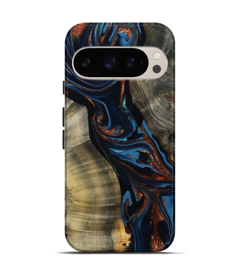 Pixel 10 Pro Wood Live Edge Phone Case - Edsel (Teal & Gold, 800499)