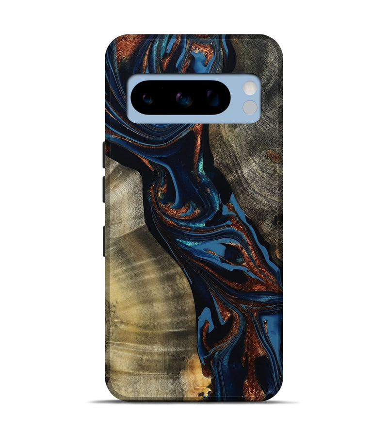 Pixel 8 Pro Wood Live Edge Phone Case - Edsel (Teal & Gold, 800499)