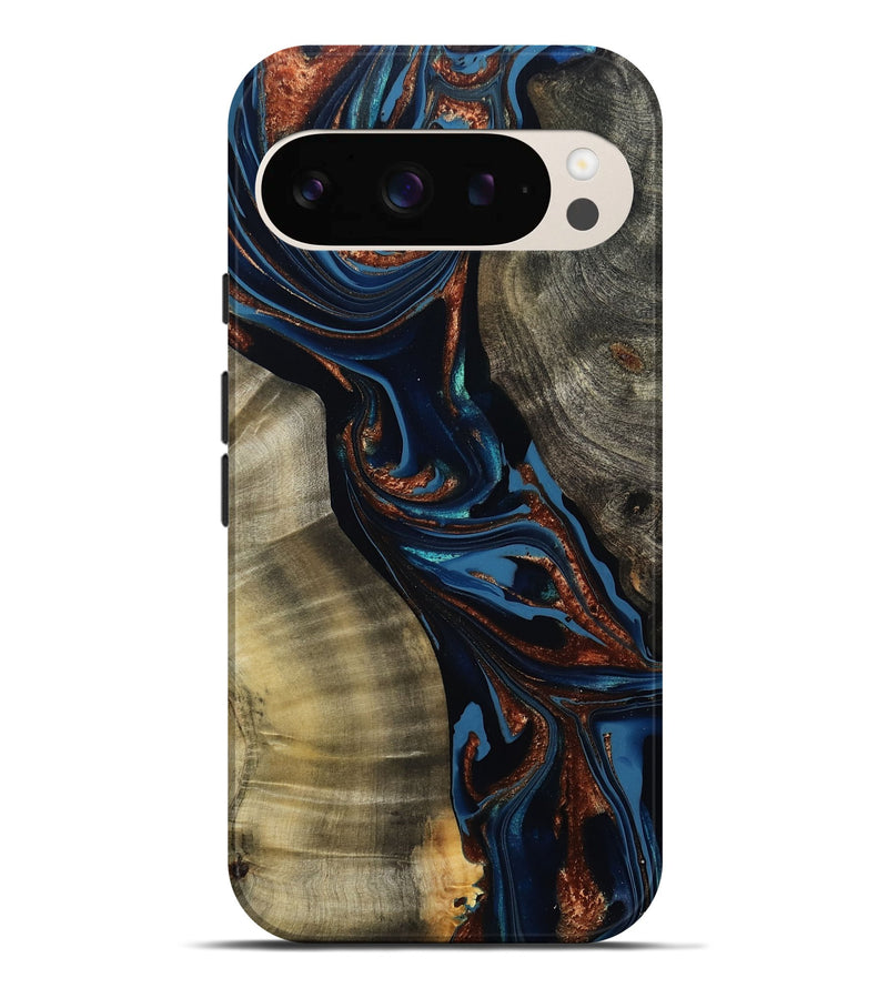 Pixel 9 Pro XL Wood Live Edge Phone Case - Edsel (Teal & Gold, 800499)