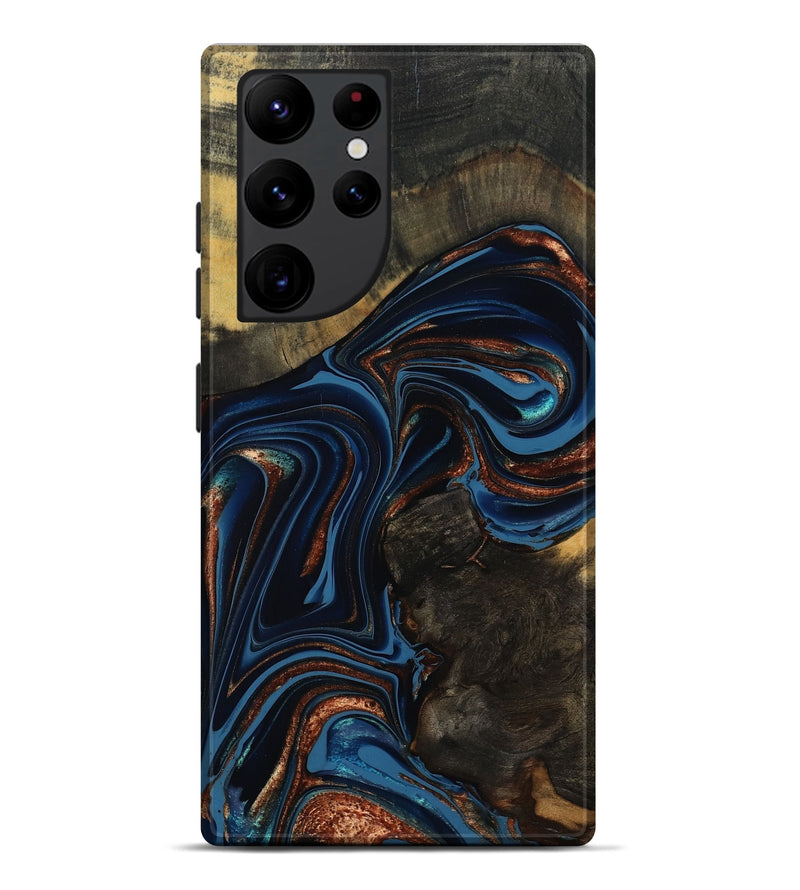 Galaxy S22 Ultra Wood Live Edge Phone Case - Winston (Teal & Gold, 800500)