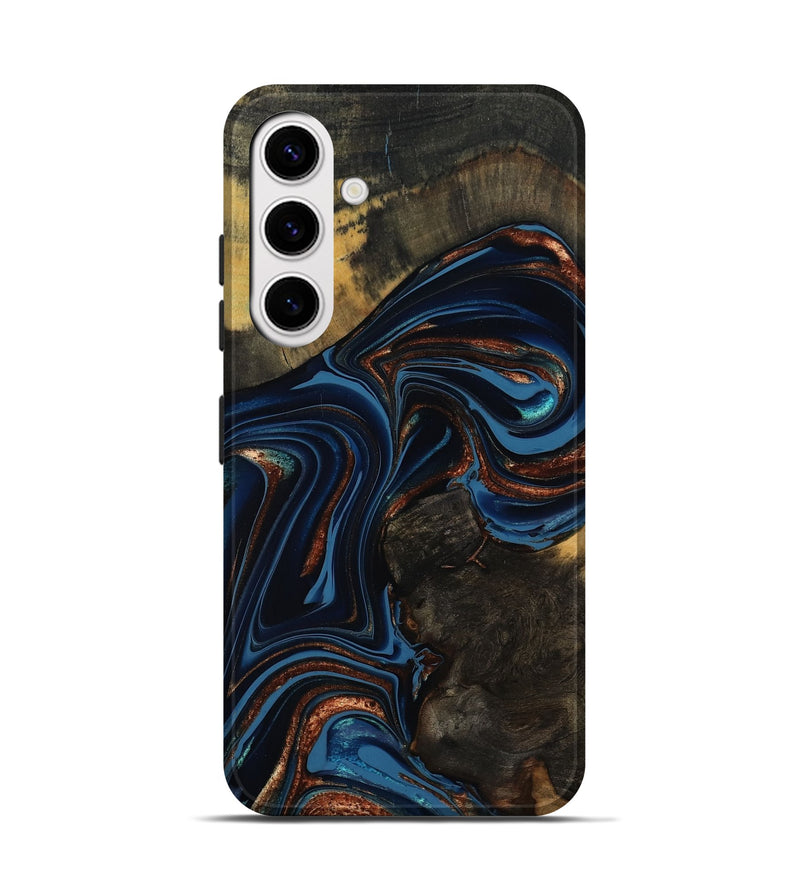 Galaxy S25 Wood Live Edge Phone Case - Winston (Teal & Gold, 800500)