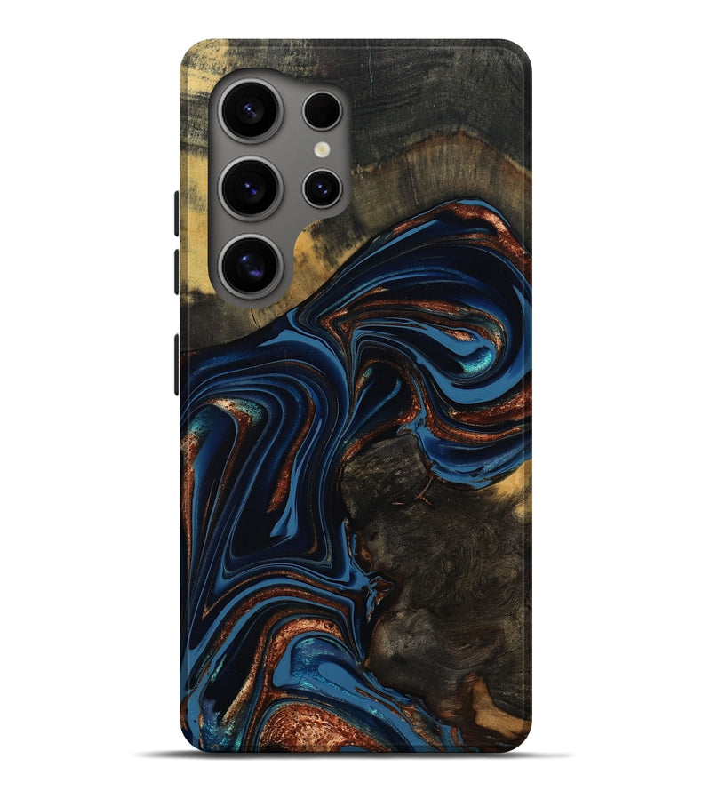 Galaxy S25 Ultra Wood Live Edge Phone Case - Winston (Teal & Gold, 800500)