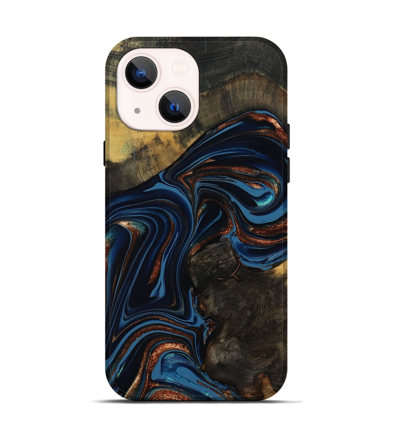 iPhone 13 Wood Live Edge Phone Case - Winston (Teal & Gold, 800500)