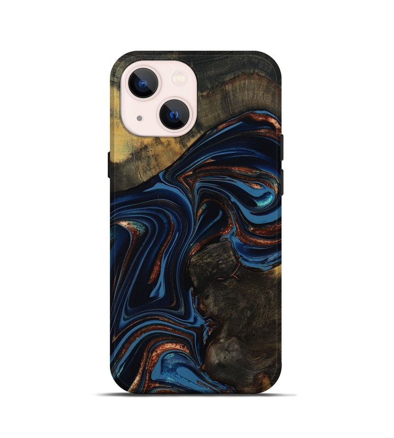 iPhone 13 mini Wood Live Edge Phone Case - Winston (Teal & Gold, 800500)
