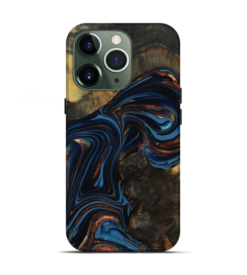 iPhone 13 Pro Wood Live Edge Phone Case - Winston (Teal & Gold, 800500)