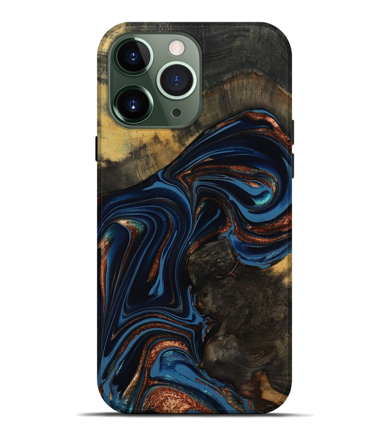 iPhone 13 Pro Max Wood Live Edge Phone Case - Winston (Teal & Gold, 800500)