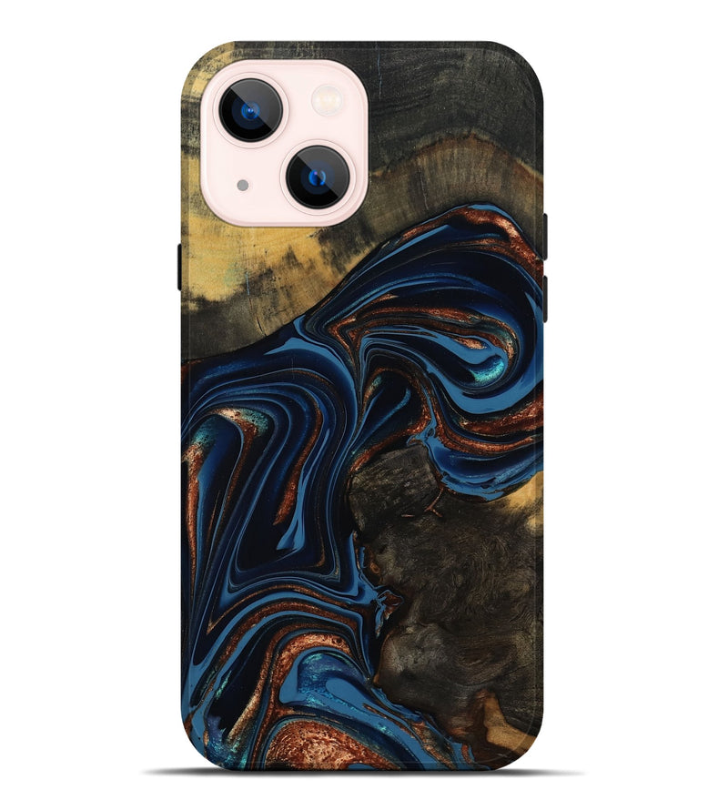 iPhone 14 Plus Wood Live Edge Phone Case - Winston (Teal & Gold, 800500)