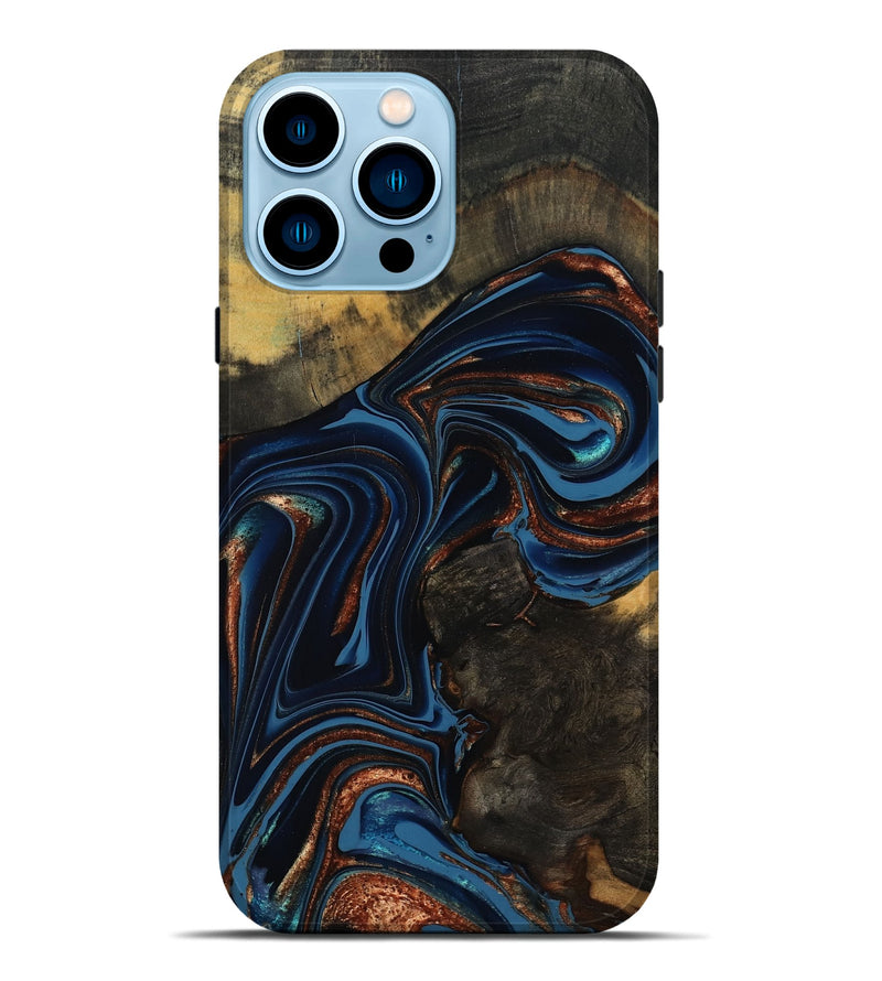 iPhone 14 Pro Max Wood Live Edge Phone Case - Winston (Teal & Gold, 800500)