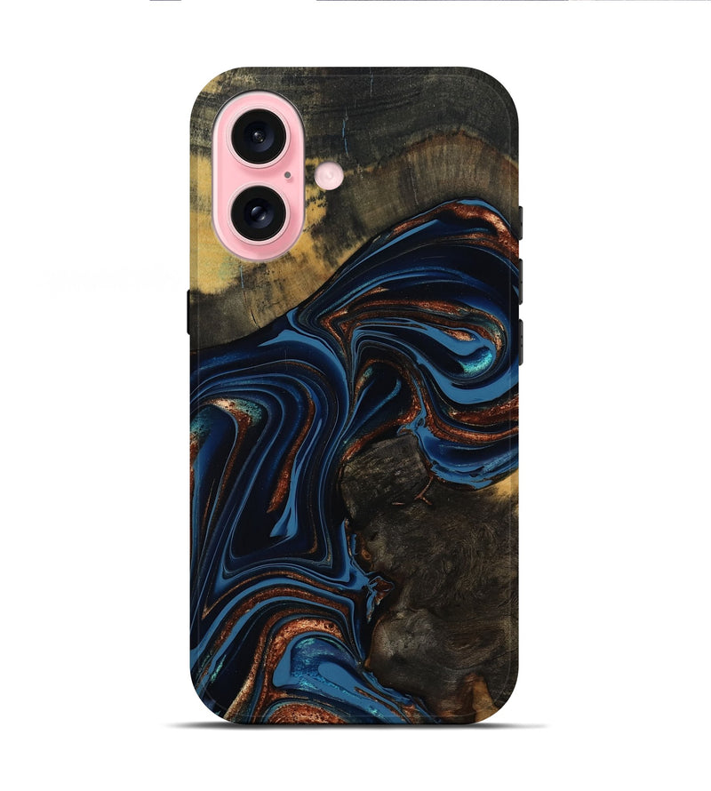 iPhone 16 Wood Live Edge Phone Case - Winston (Teal & Gold, 800500)