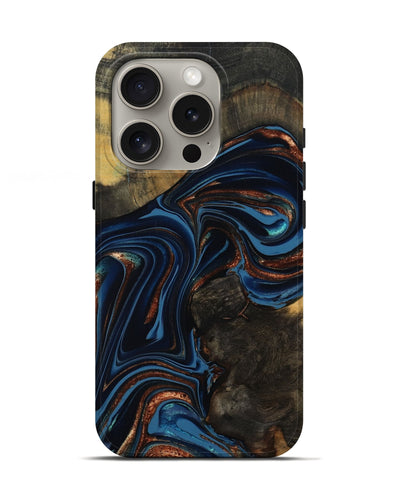 iPhone 16 Pro Wood Live Edge Phone Case - Winston (Teal & Gold, 800500)
