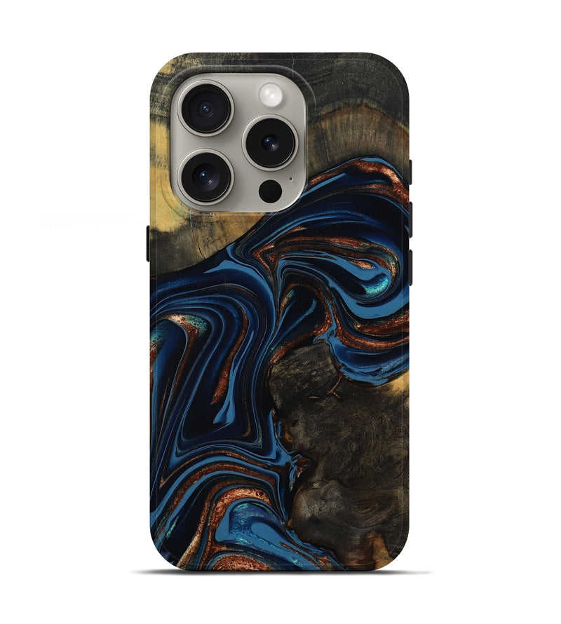 iPhone 16 Pro Wood Live Edge Phone Case - Winston (Teal & Gold, 800500)