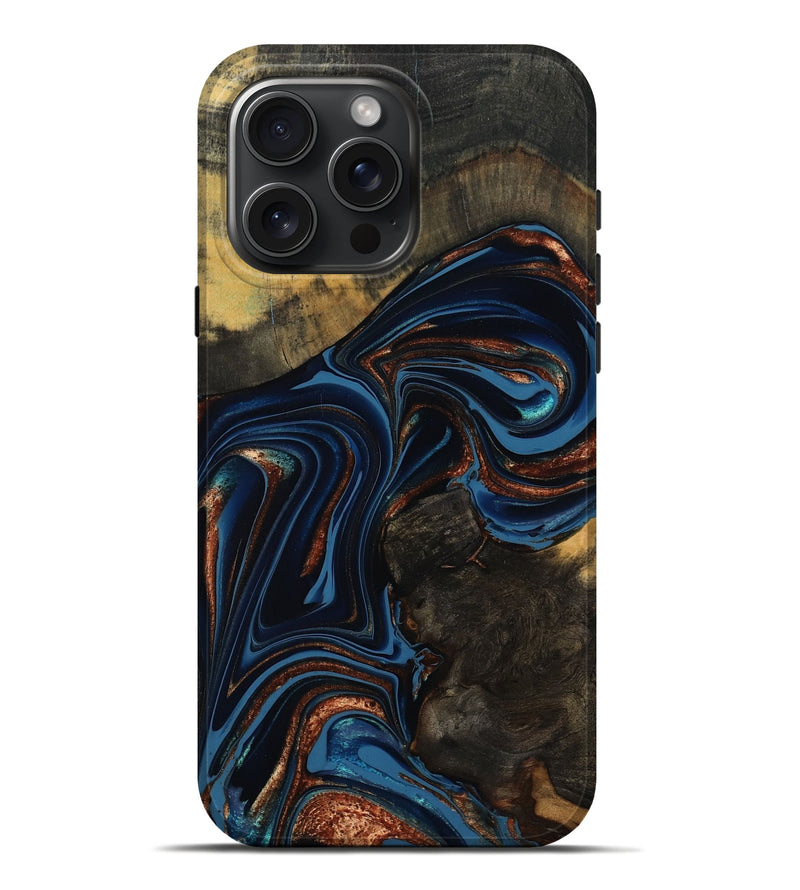 iPhone 16 Pro Max Wood Live Edge Phone Case - Winston (Teal & Gold, 800500)