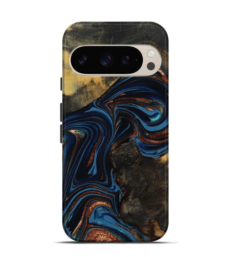 Pixel 10 Pro Wood Live Edge Phone Case - Winston (Teal & Gold, 800500)