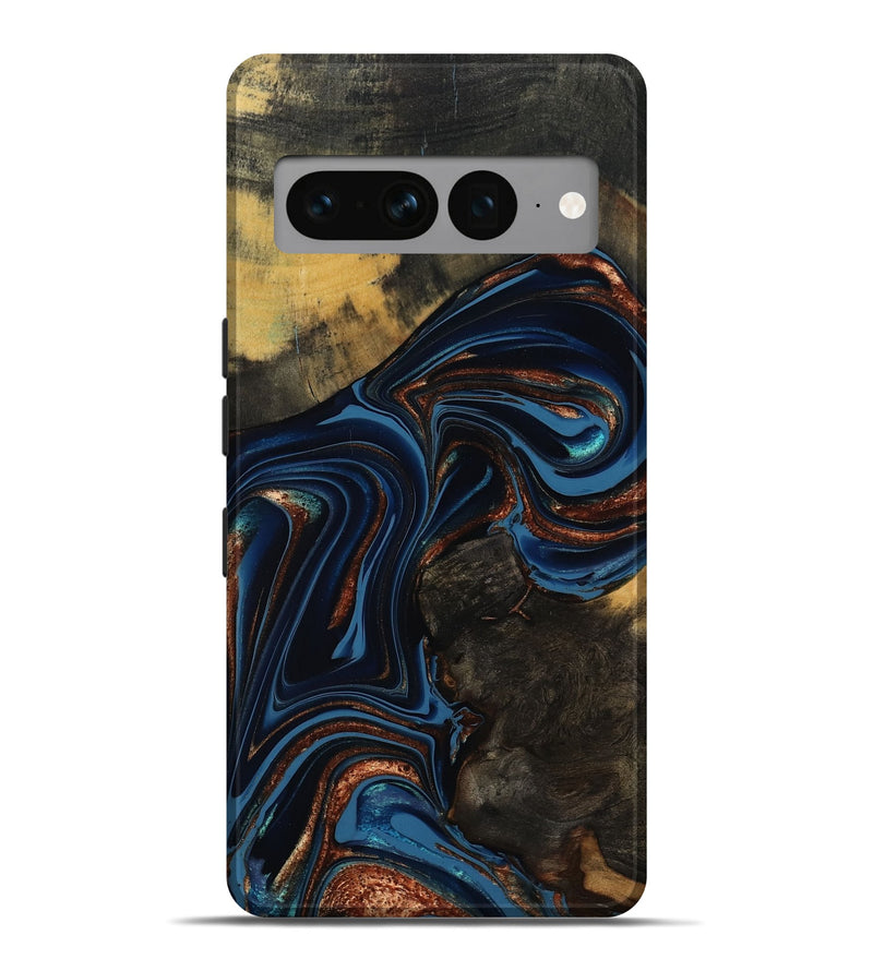 Pixel 7 Pro Wood Live Edge Phone Case - Winston (Teal & Gold, 800500)