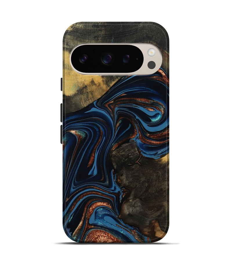 Pixel 9 Pro Wood Live Edge Phone Case - Winston (Teal & Gold, 800500)