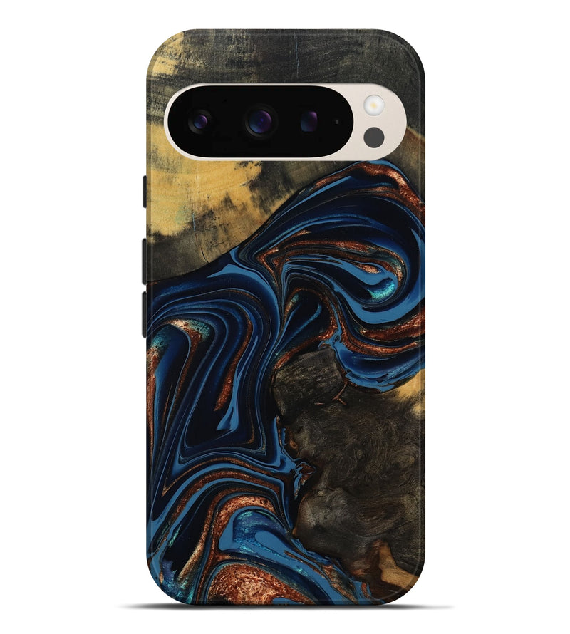 Pixel 9 Pro XL Wood Live Edge Phone Case - Winston (Teal & Gold, 800500)