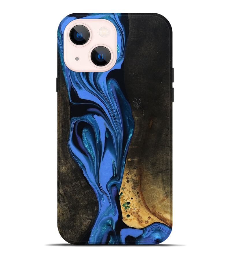 iPhone 14 Plus Wood Live Edge Phone Case - Teresa (Blue, 800506)