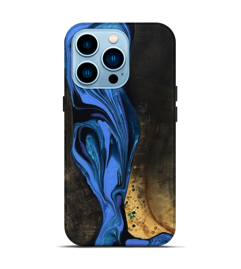 iPhone 14 Pro Wood Live Edge Phone Case - Teresa (Blue, 800506)