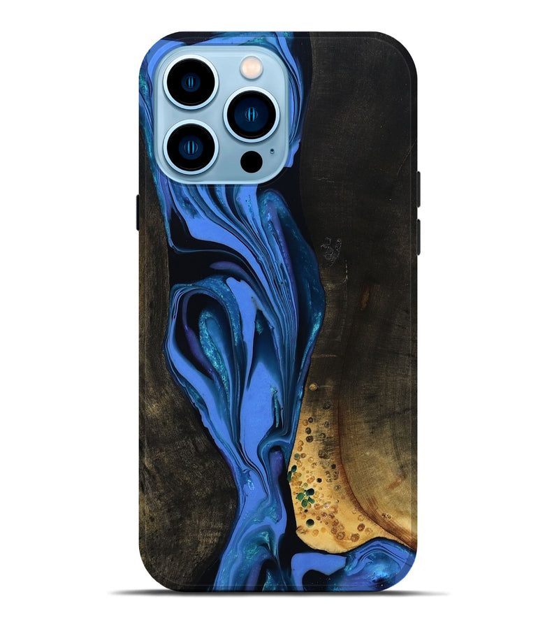 iPhone 14 Pro Max Wood Live Edge Phone Case - Teresa (Blue, 800506)