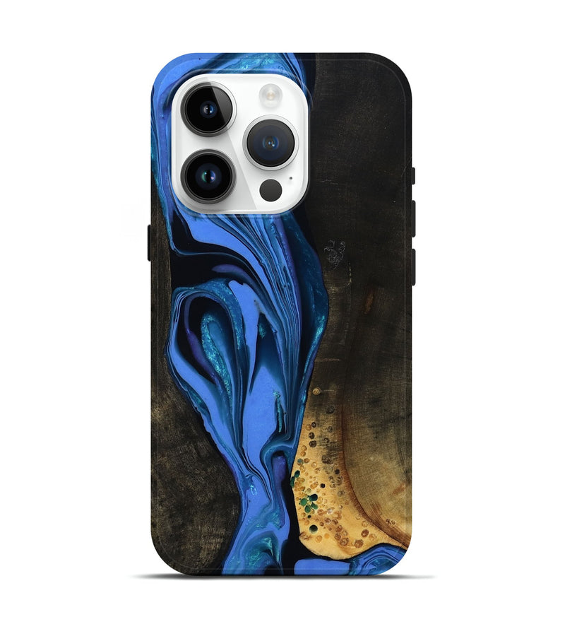 iPhone 15 Pro Wood Live Edge Phone Case - Teresa (Blue, 800506)