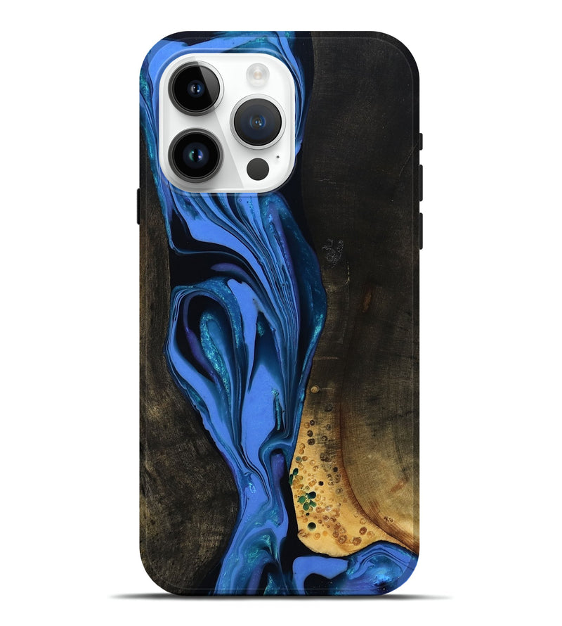 iPhone 15 Pro Max Wood Live Edge Phone Case - Teresa (Blue, 800506)