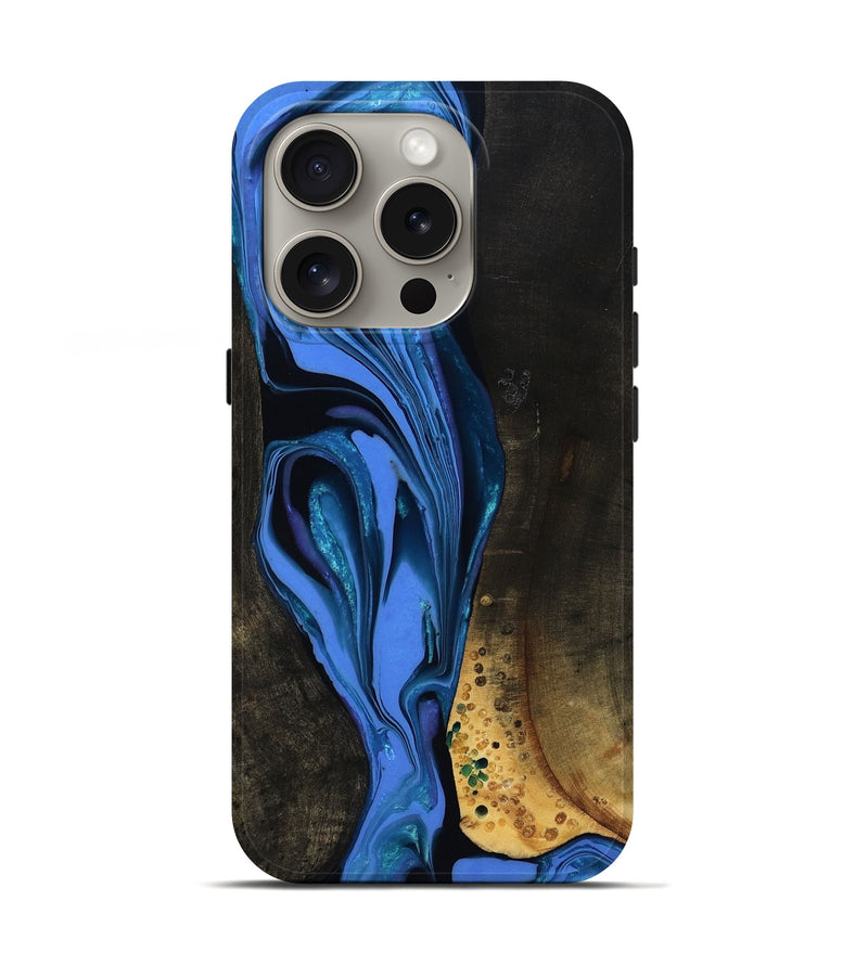 iPhone 16 Pro Wood Live Edge Phone Case - Teresa (Blue, 800506)