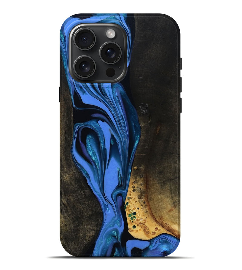 iPhone 16 Pro Max Wood Live Edge Phone Case - Teresa (Blue, 800506)
