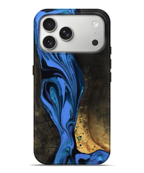 iPhone 17 Pro Max Wood Live Edge Phone Case - Teresa (Blue, 800506)