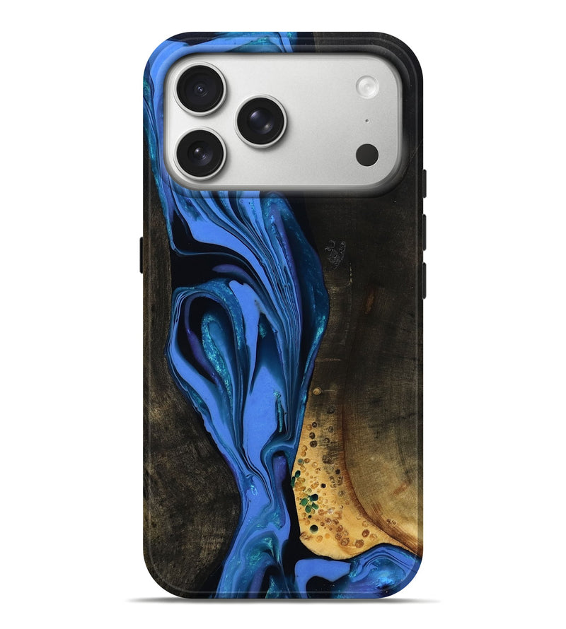 iPhone 17 Pro Max Wood Live Edge Phone Case - Teresa (Blue, 800506)