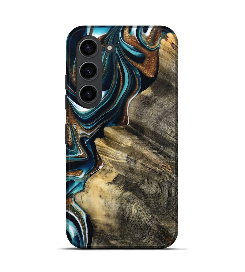 Galaxy S23 Wood Live Edge Phone Case - Unique (Teal & Gold, 800507)