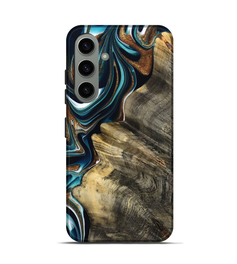 Galaxy S24 Wood Live Edge Phone Case - Unique (Teal & Gold, 800507)