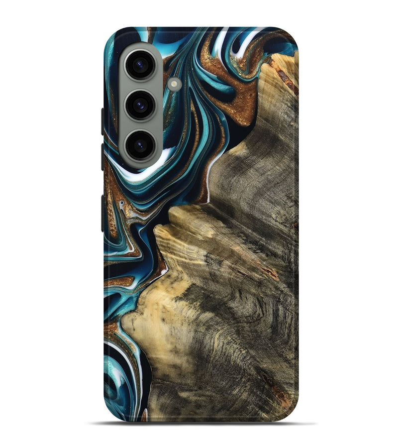 Galaxy S24 Plus Wood Live Edge Phone Case - Unique (Teal & Gold, 800507)