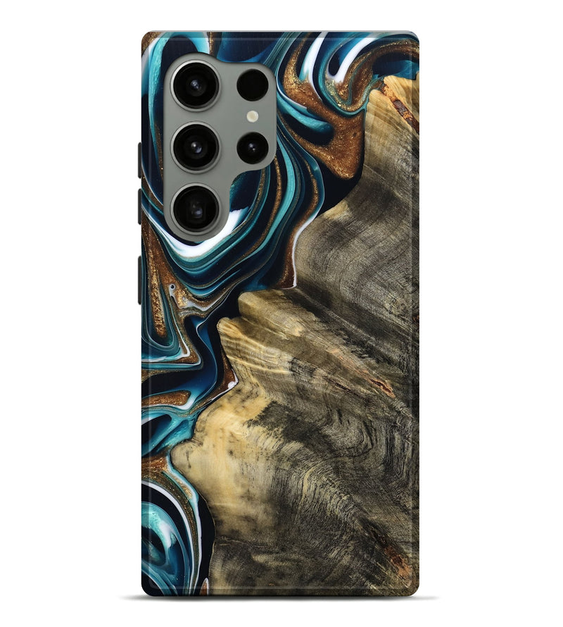 Galaxy S24 Ultra Wood Live Edge Phone Case - Unique (Teal & Gold, 800507)