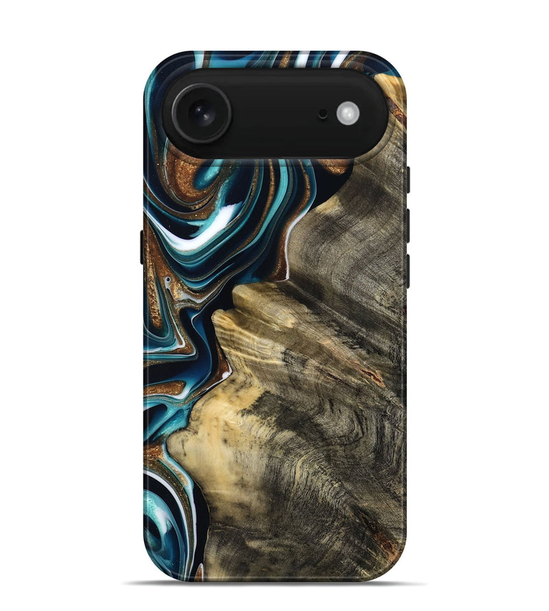 iPhone 17 Air Wood Live Edge Phone Case - Unique (Teal & Gold, 800507)