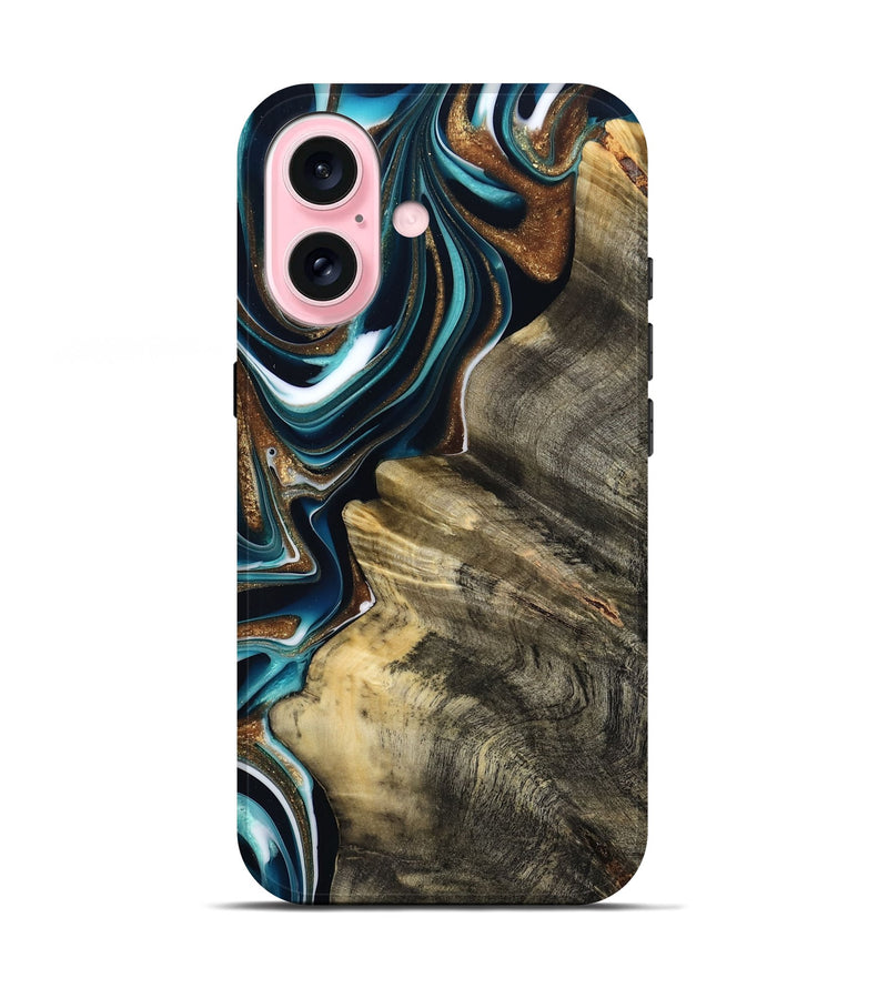 iPhone 17 Wood Live Edge Phone Case - Unique (Teal & Gold, 800507)