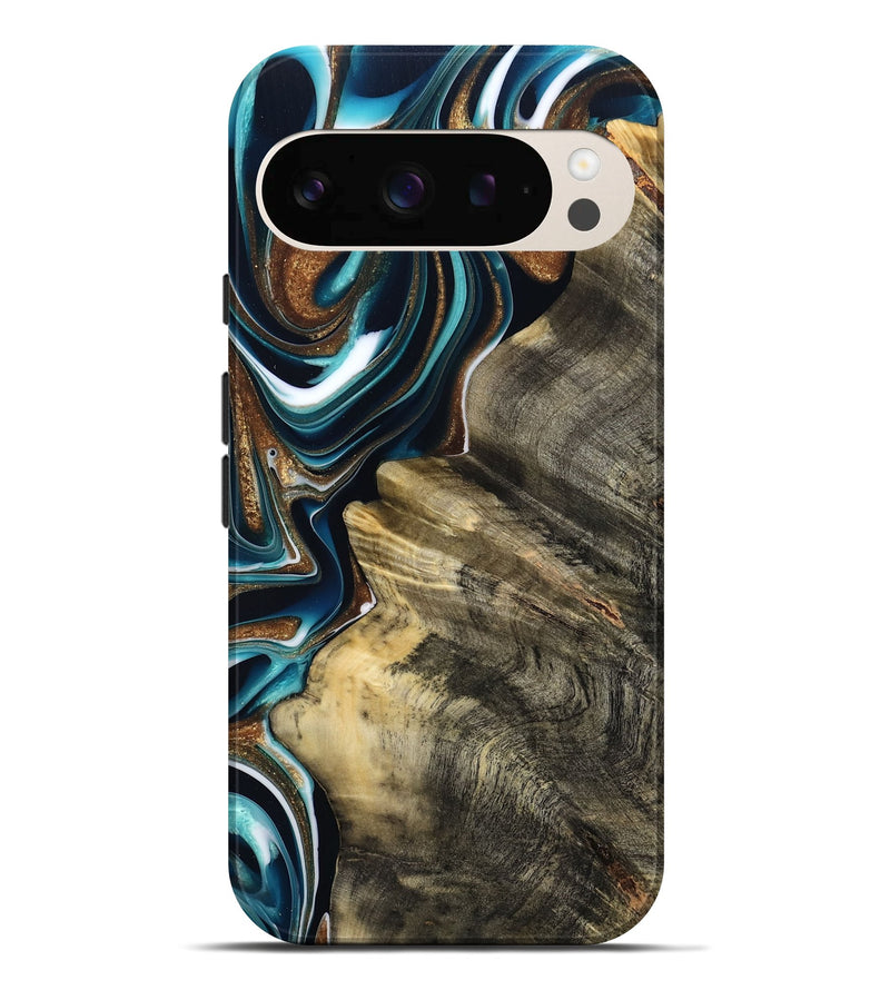 Pixel 10 Pro XL Wood Live Edge Phone Case - Unique (Teal & Gold, 800507)