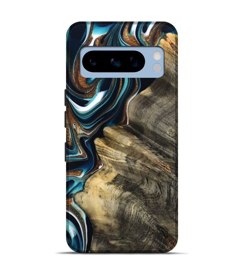 Pixel 8 Pro Wood Live Edge Phone Case - Unique (Teal & Gold, 800507)