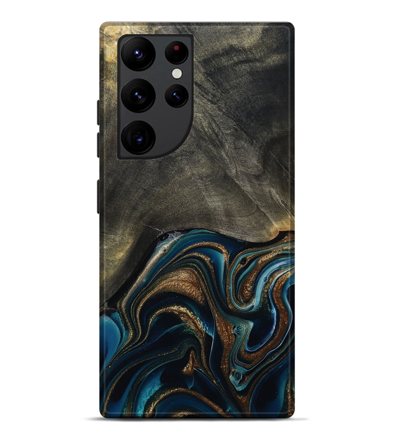 Galaxy S22 Ultra Wood Live Edge Phone Case - Titus (Teal & Gold, 800508)