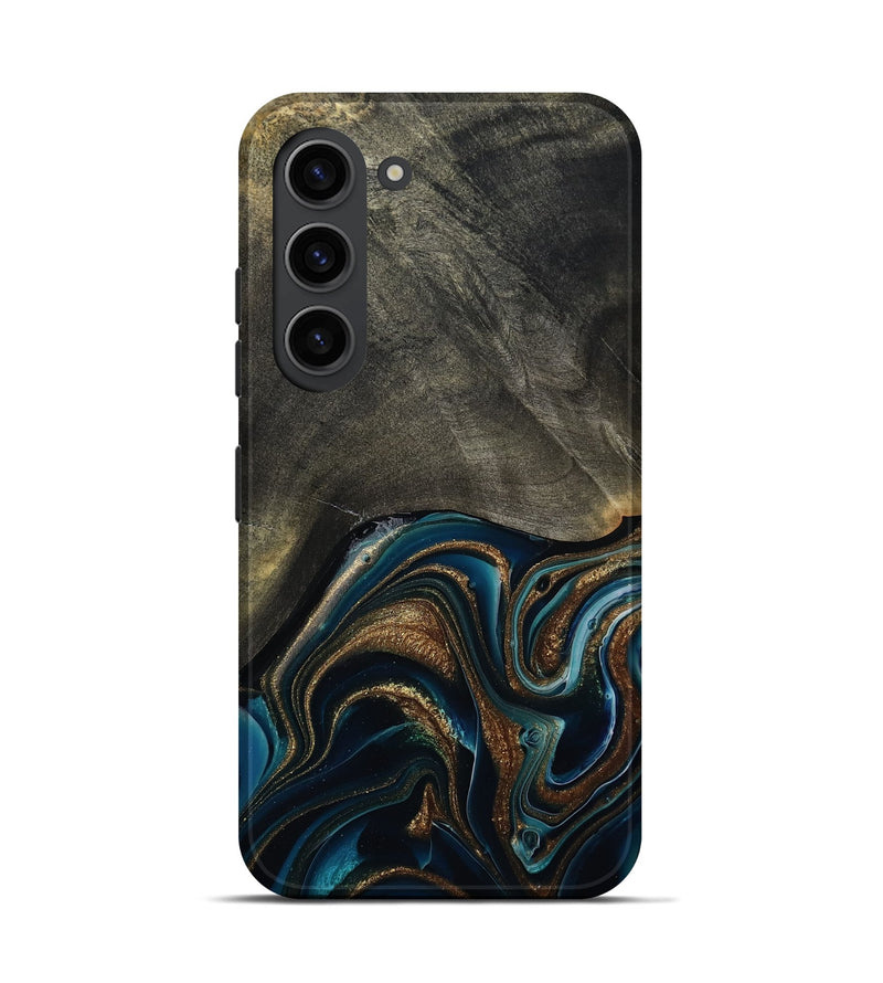 Galaxy S23 Wood Live Edge Phone Case - Titus (Teal & Gold, 800508)