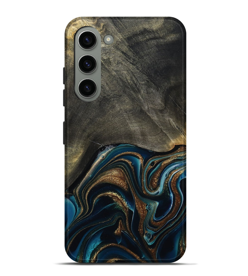 Galaxy S23 Plus Wood Live Edge Phone Case - Titus (Teal & Gold, 800508)