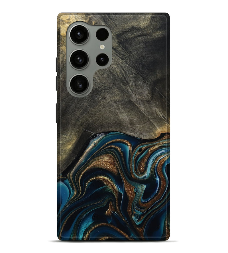 Galaxy S24 Ultra Wood Live Edge Phone Case - Titus (Teal & Gold, 800508)