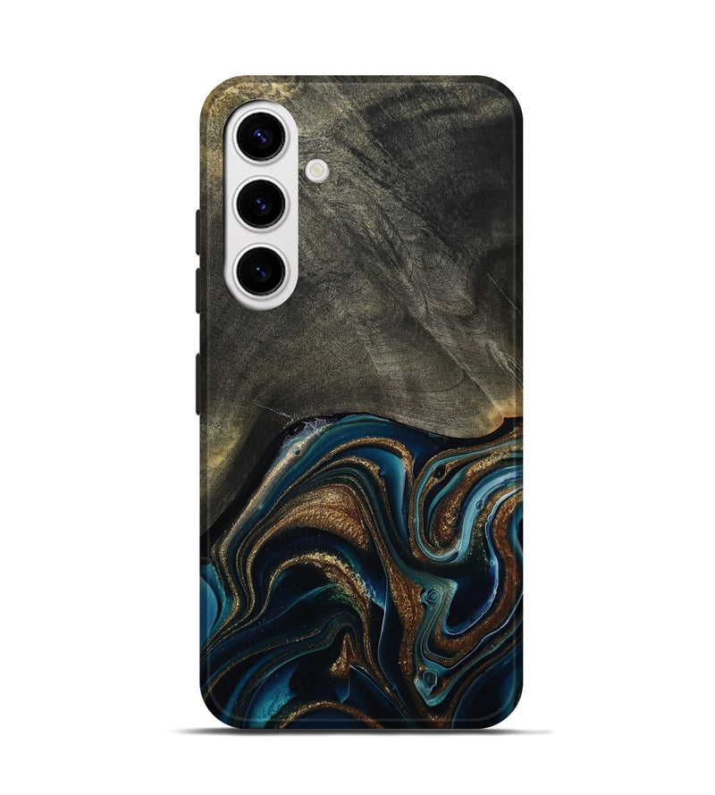 Galaxy S25 Wood Live Edge Phone Case - Titus (Teal & Gold, 800508)