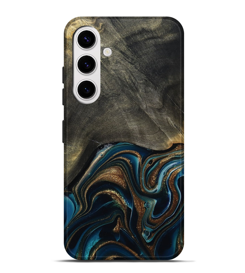 Galaxy S25 Plus Wood Live Edge Phone Case - Titus (Teal & Gold, 800508)